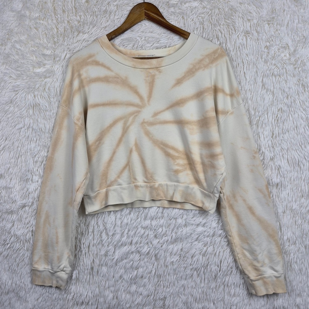 Reformation Jeans Tan Marla Tie Dye Cropped Sweatshirt Organic Cotton Small